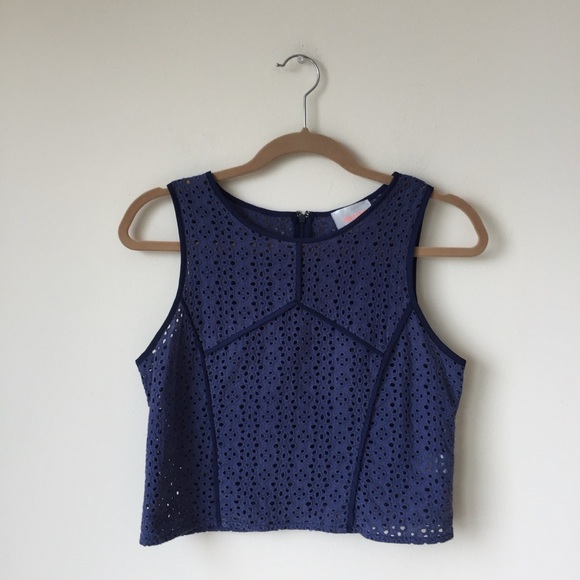Navy Blue Eyelet Women's Top - Picture 1 of 5